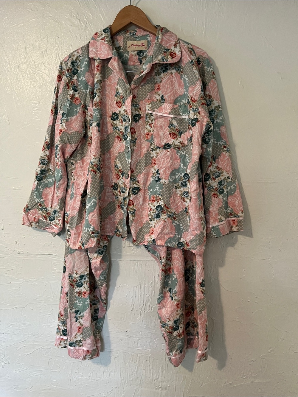 Papinelle Pink & Sage Floral Button-Front Pajama Set